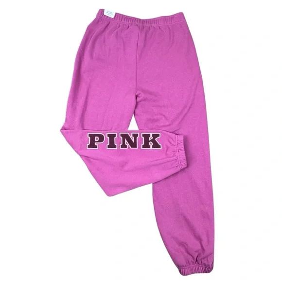 NWT PINK Victoria's Secret Ivy Fleece Campus High Rise Relaxed Sweatpants M XL - Picture 1 of 10